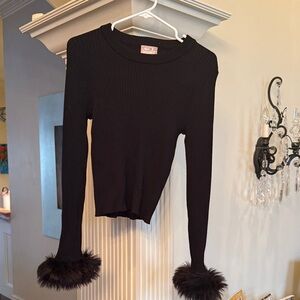 Show Me Your MuMu Black Long Sleeve Sweater with Fur Cuffs